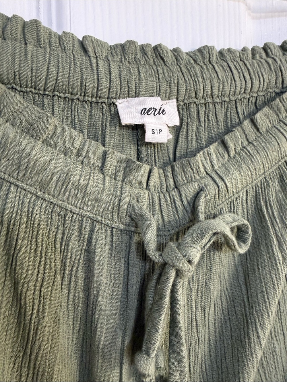 aerie Olive Green Crochet-Hem High-Waist Shorts - Picture 3 of 3